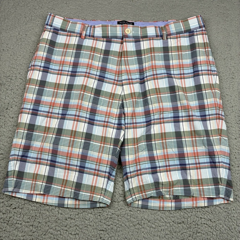 Peter Millar Crown Crafted Chino Shorts Men's 35 Plaid Seersucker Stretch Golf